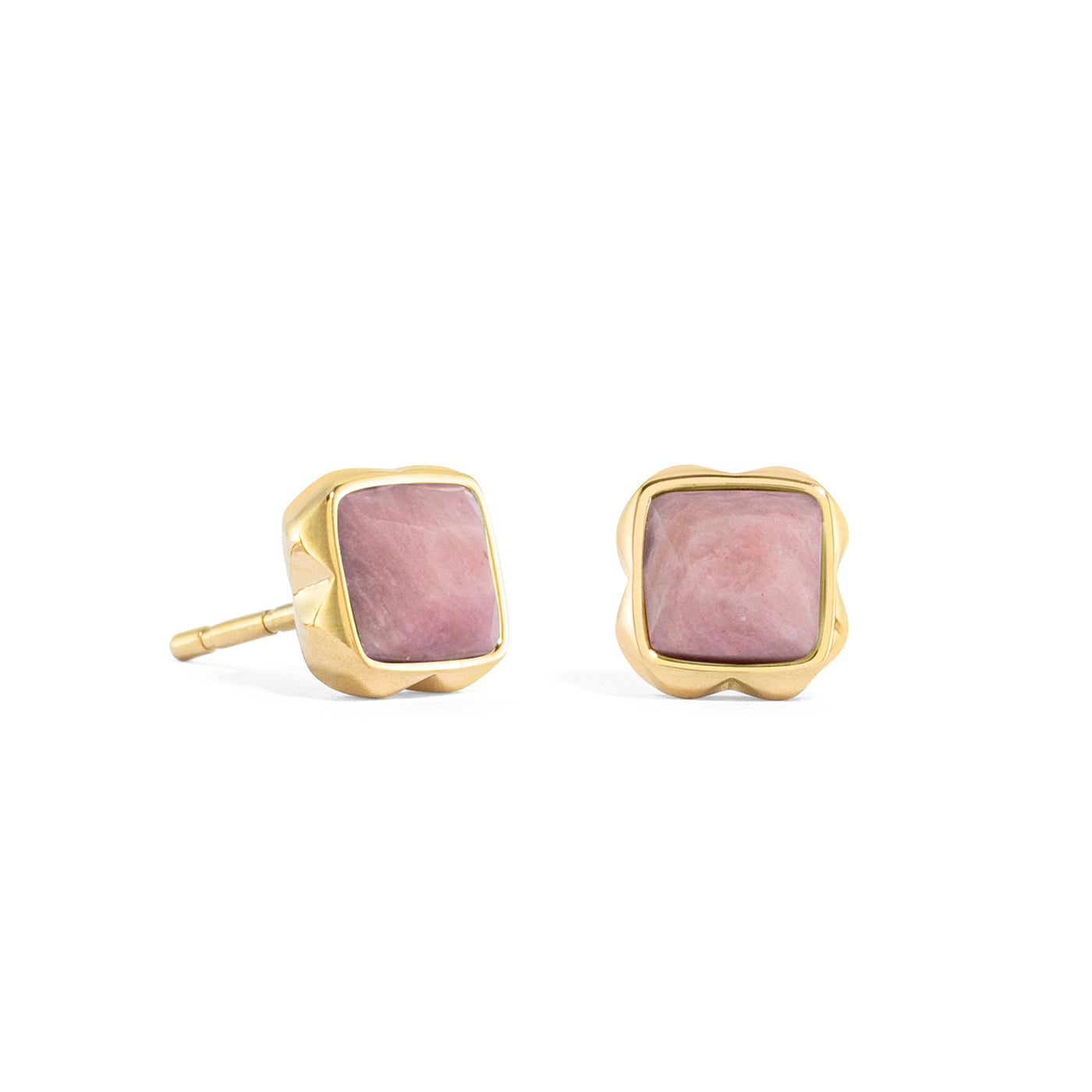 Coeur De Lion July Birthstone Gold Rhodochrosite Stud Earrings