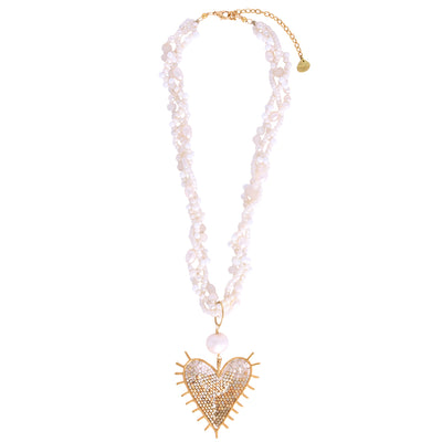 Mishky Gold Pearl Heart Beaded Necklace
