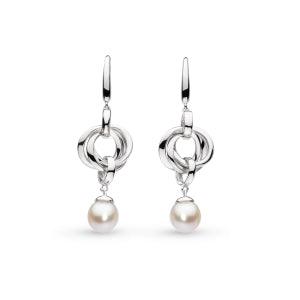 Kit Heath Sterling Silver Bevel Trilogy Pearl Drop Earrings - Rococo Jewellery