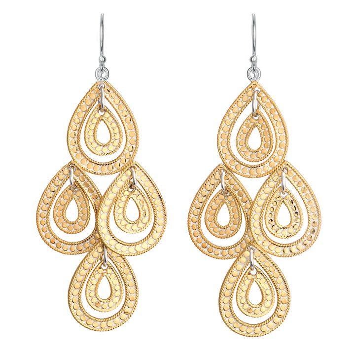Anna Beck Gold and Silver Double Teardrop Chandelier Earrings