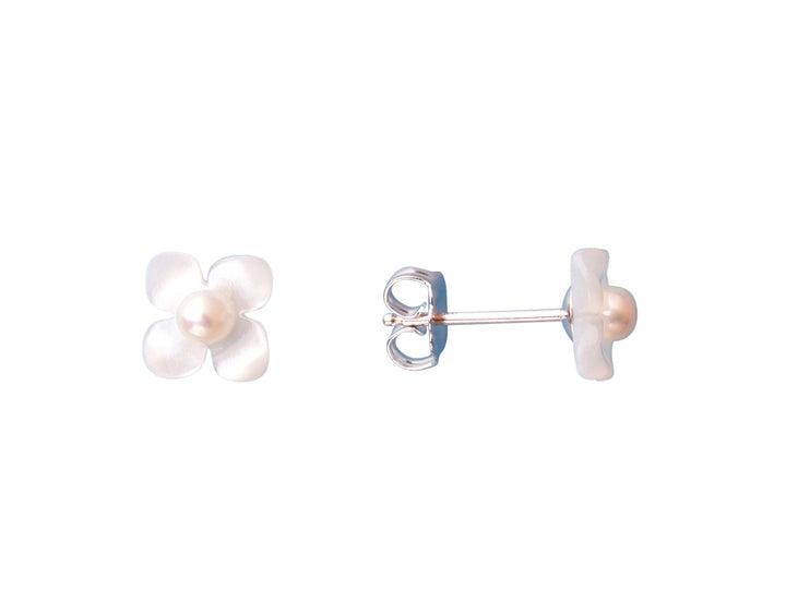 Silver Pearl Flower Stud Earrings - Rococo Jewellery
