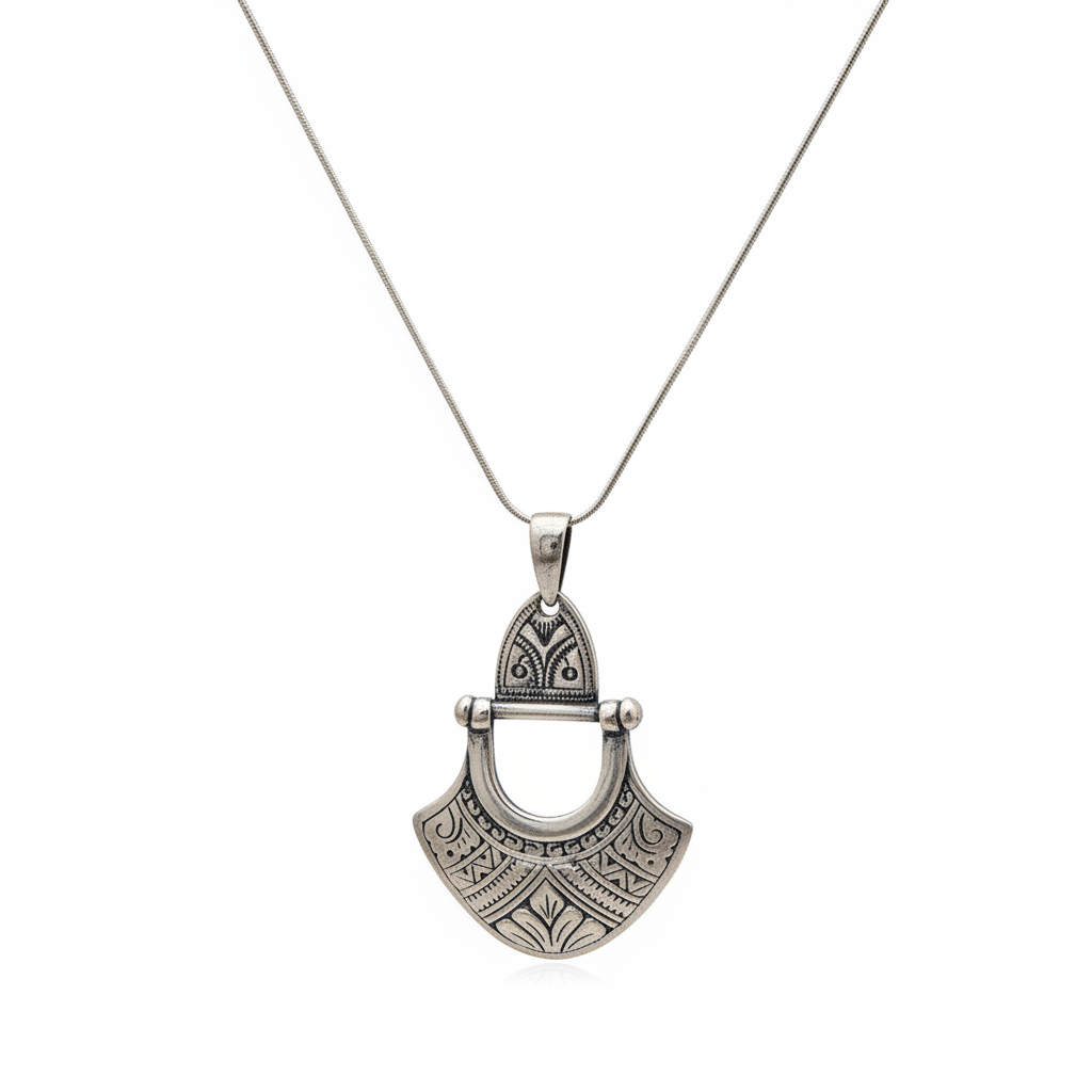 Silver Engraved Tuareg Hinged Pendant Necklace