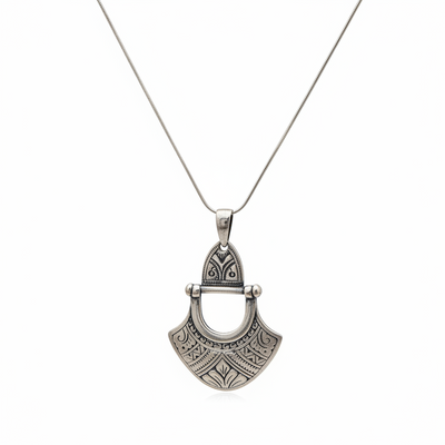 Silver Engraved Tuareg Hinged Pendant Necklace