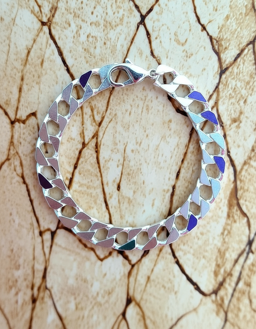 21cm Square Curb Chain Bracelet - Sterling Silver