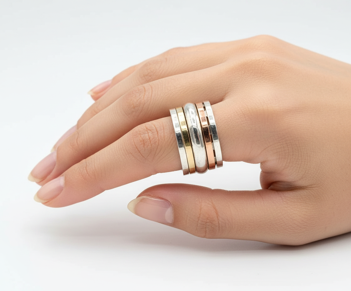 Yaron Morhaim Sterling Silver Wide Band with 9ct Gold Bands