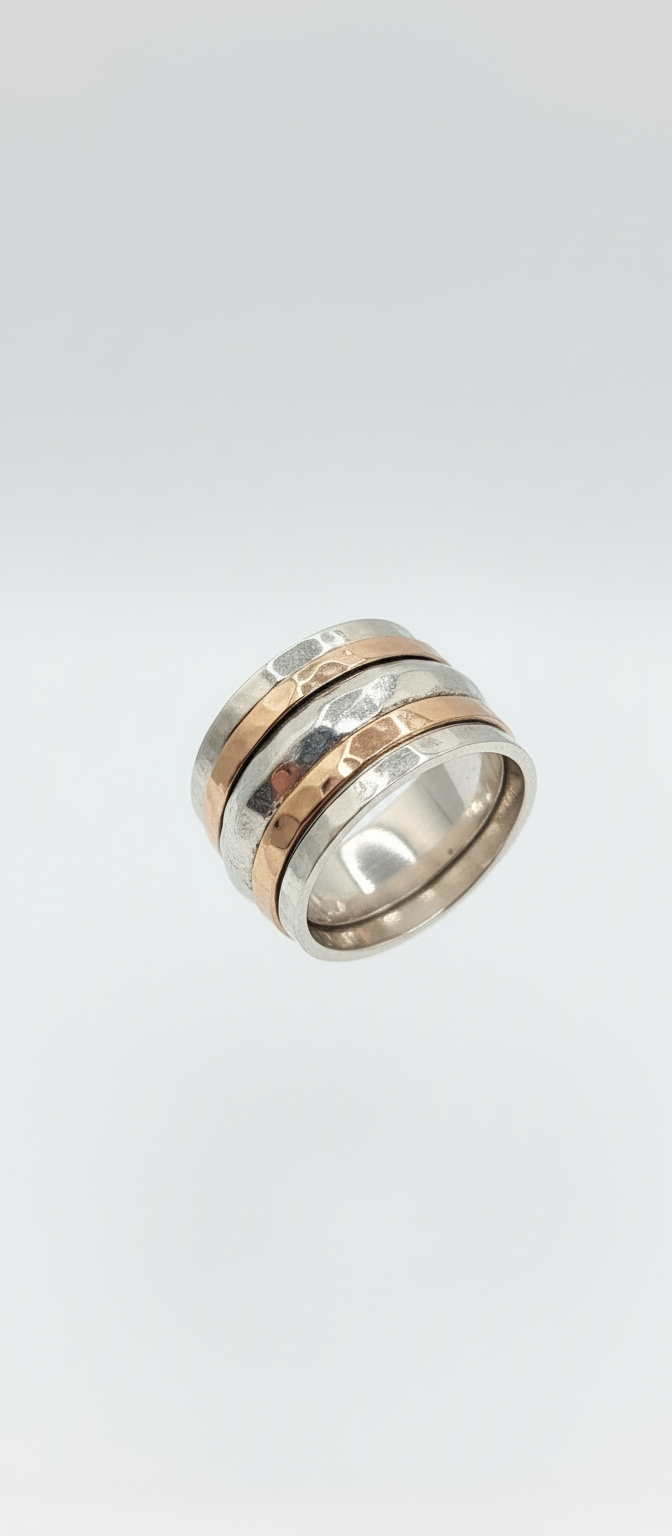 Yaron Morhaim Sterling Silver Wide Band with 9ct Gold Bands