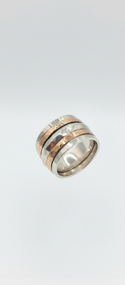 Yaron Morhaim Sterling Silver Wide Band with 9ct Gold Bands