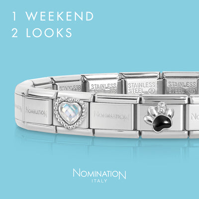 Nomination Classic Silver Cubic Zirconia Black Paw Print Charm