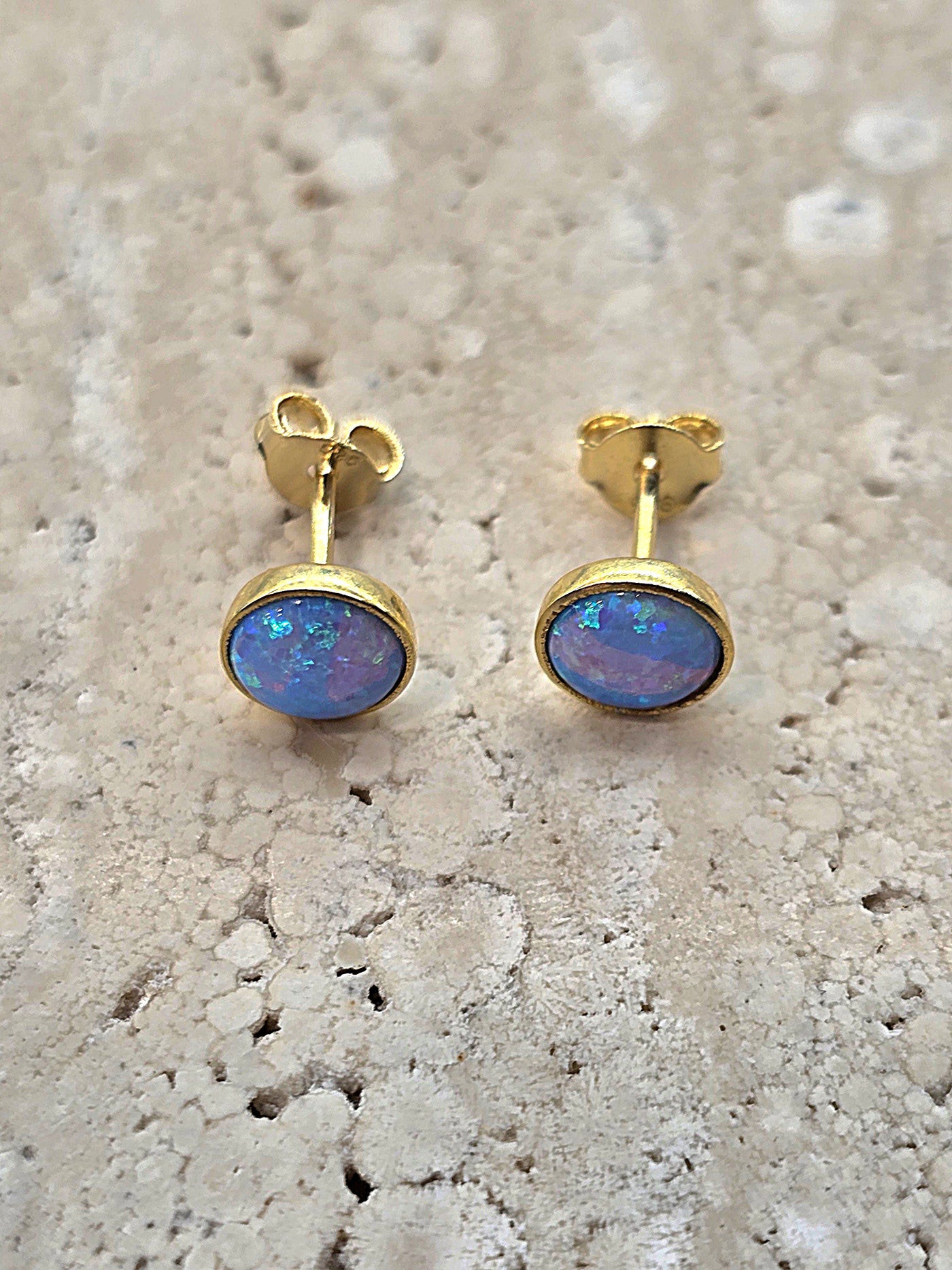 Yaron Morhaim 14ct Goldfil Round Opal Stud Earrings