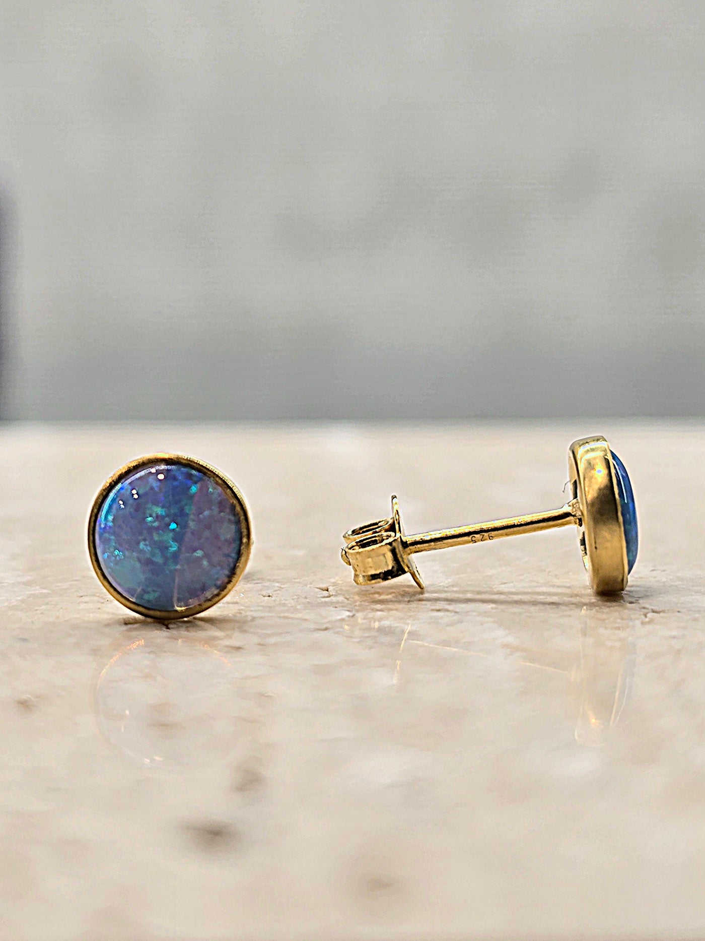 Yaron Morhaim 14ct Goldfil Round Opal Stud Earrings