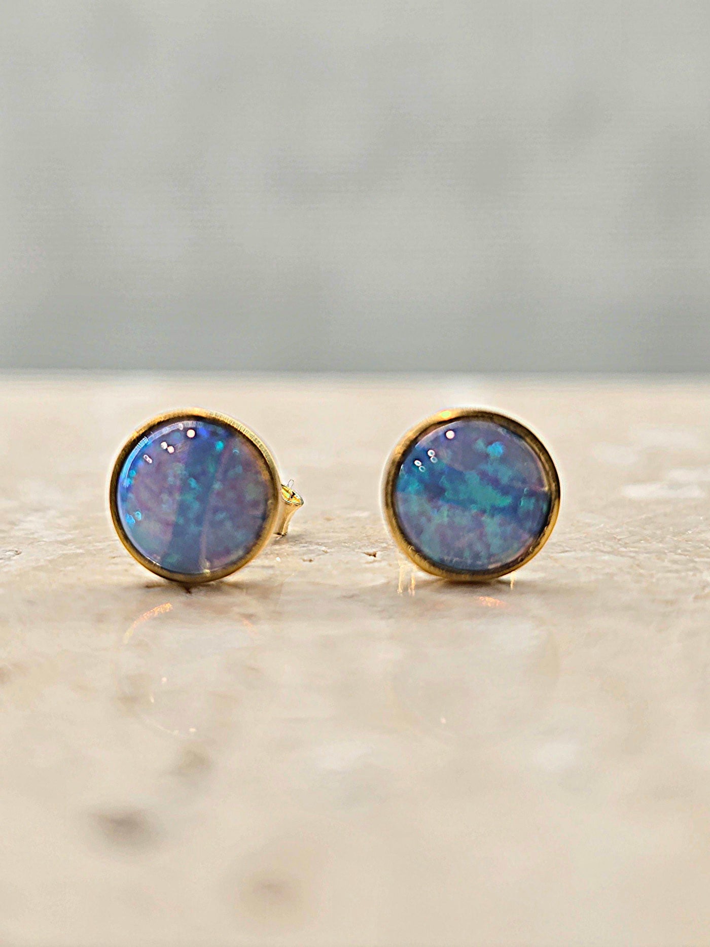 Yaron Morhaim 14ct Goldfil Round Opal Stud Earrings