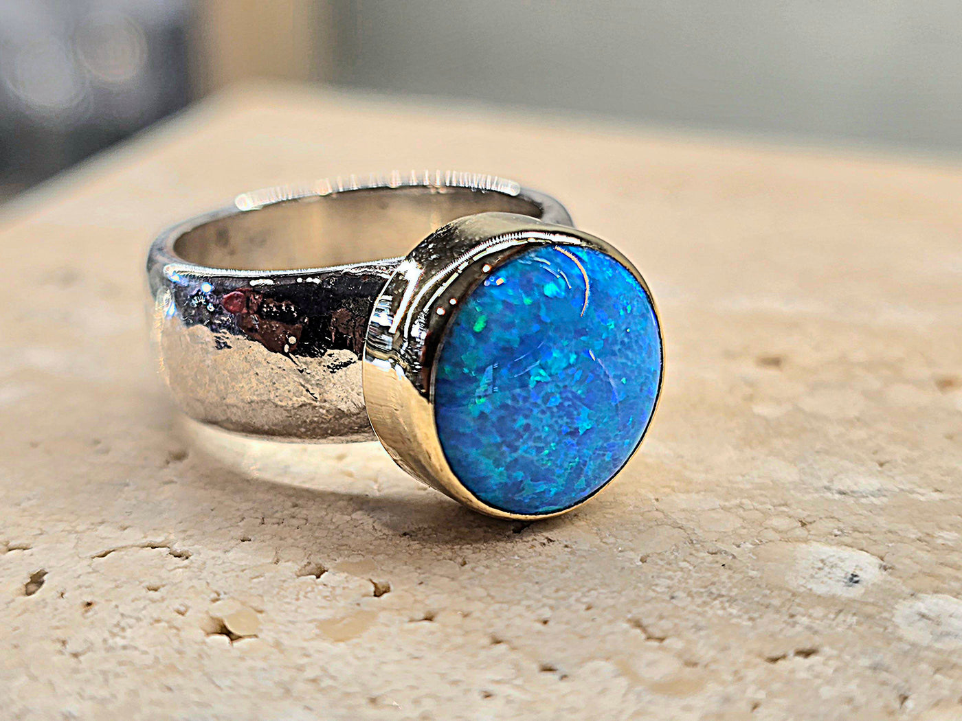 Yaron Morhaim Gold Silver Opal Ring