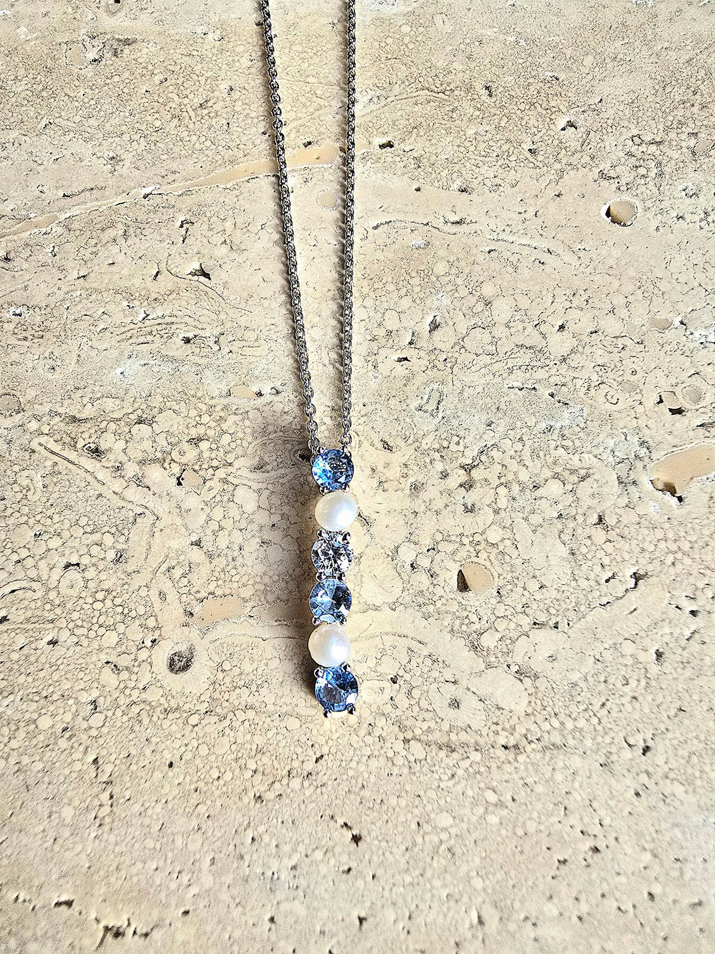 Sterling Silver Blue Topaz and Pearl Pendant