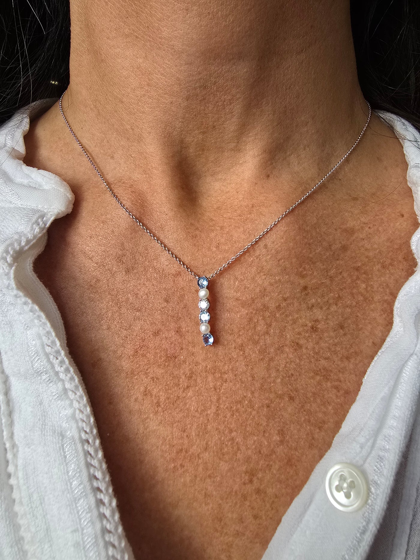 Sterling Silver Blue Topaz and Pearl Pendant