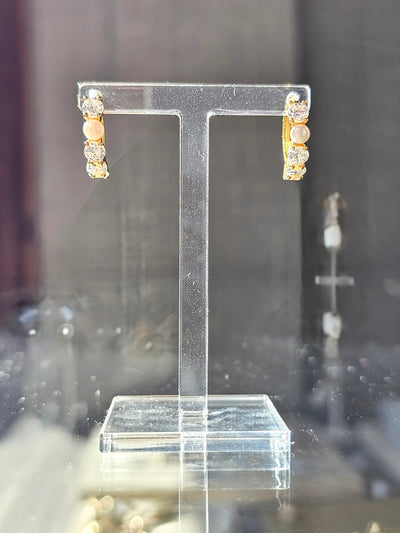 Gold Plated Cubic Zirconia and Pearl Hoop Earrings