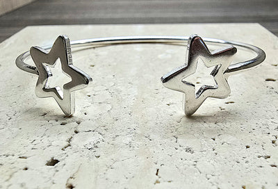 Sterling Silver Two Star Cuff Bangle