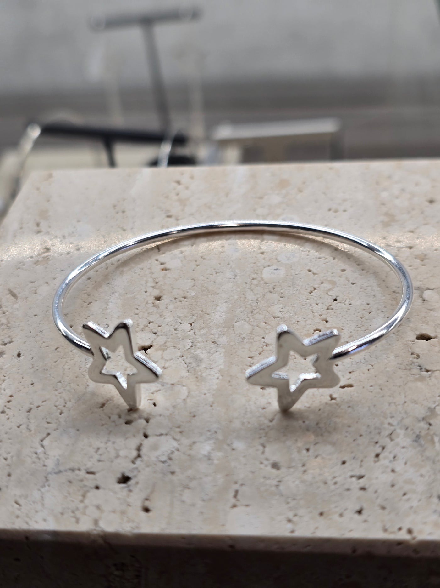 Sterling Silver Two Star Cuff Bangle