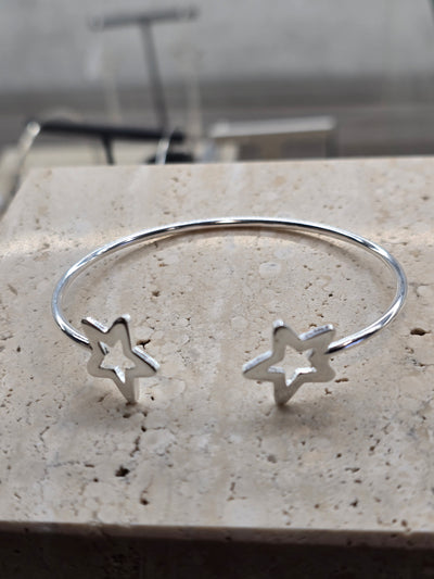 Sterling Silver Two Star Cuff Bangle