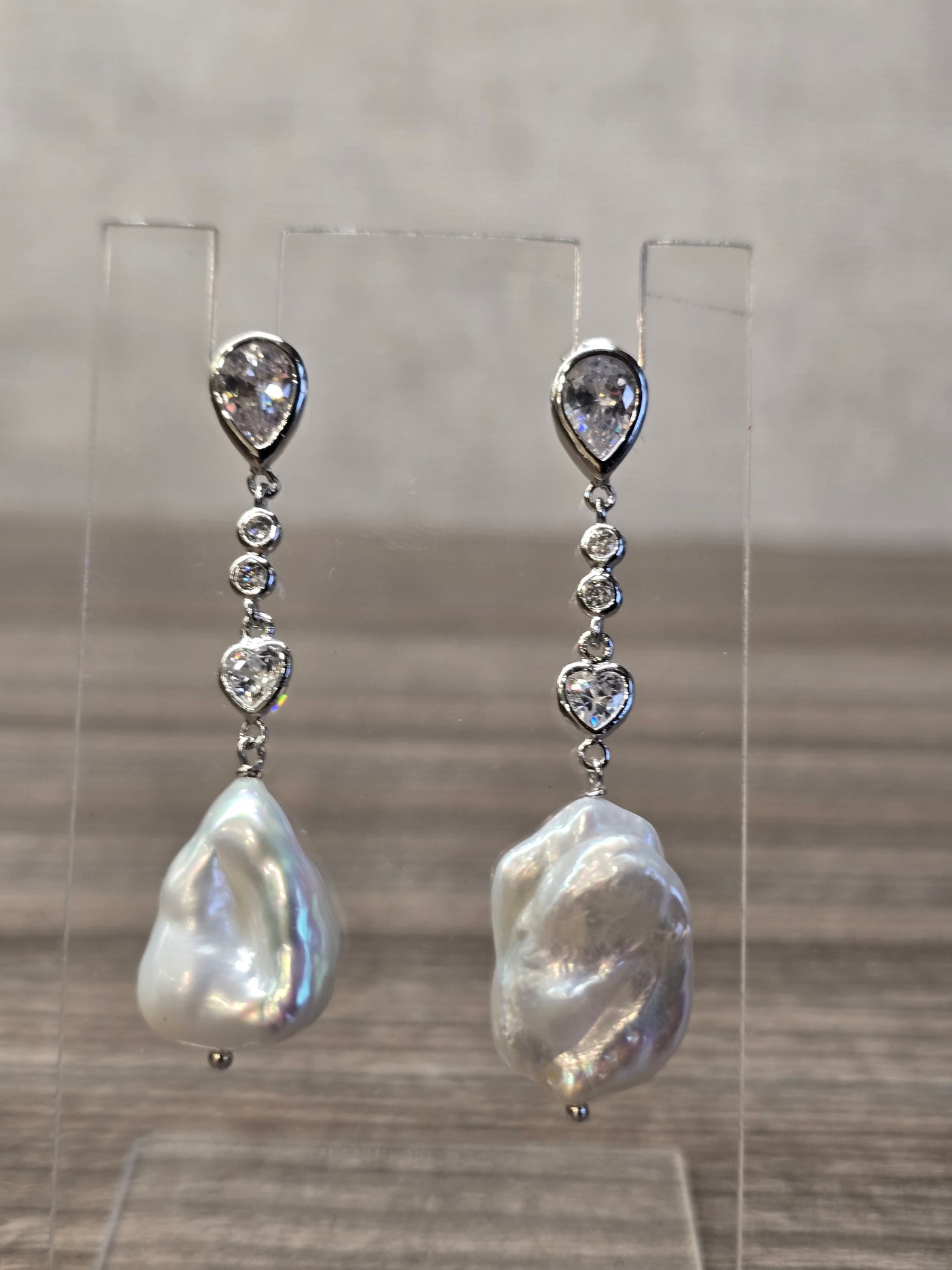 Silver Pear Shape Cubic Zirconia Flat Pearl Drop Earrings