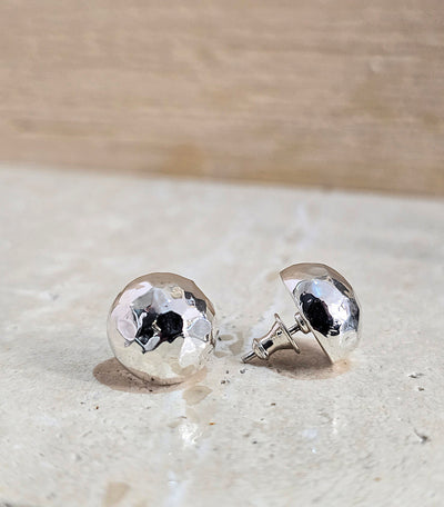 Sterling Silver Hammered Half-Ball Stud Earrings