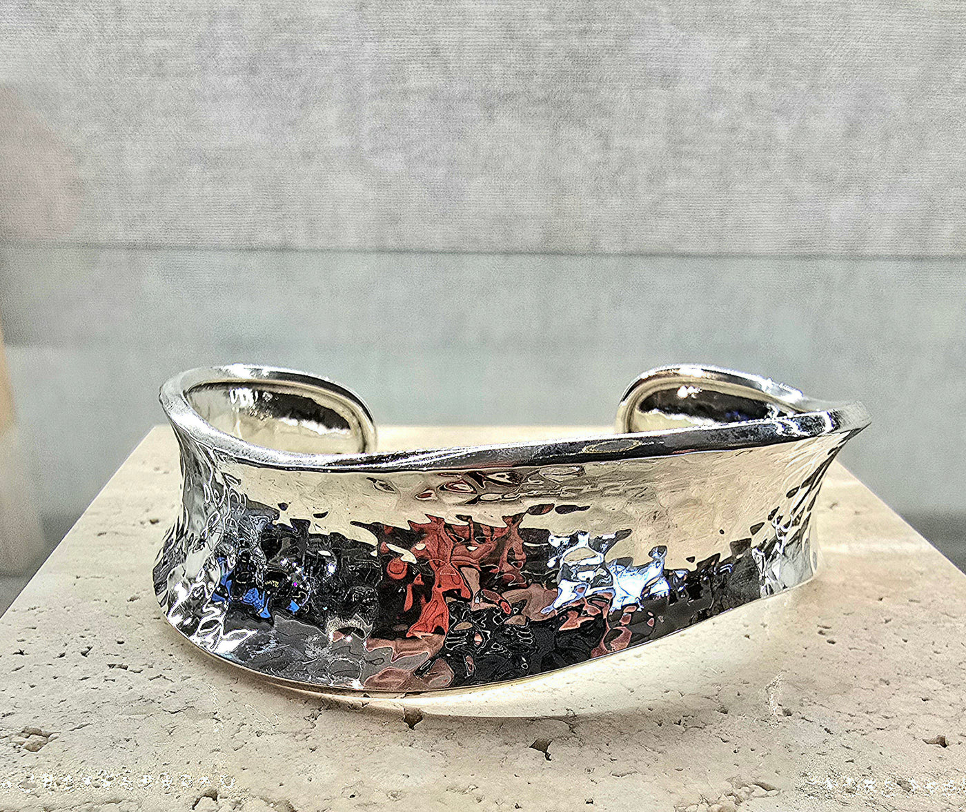 Sterling Silver Hammered Concave Cuff Bangle