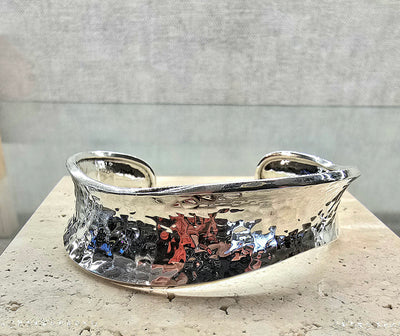 Sterling Silver Hammered Concave Cuff Bangle