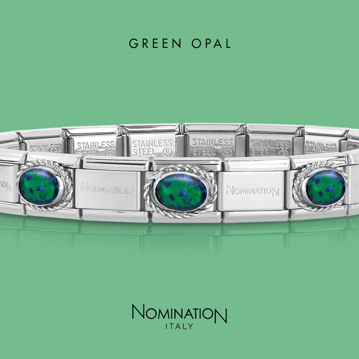 Nomination Classic Silver and Green Opal Link Charm
