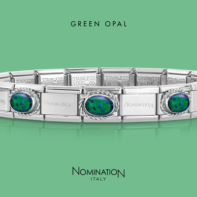 Nomination Classic Silver and Green Opal Link Charm