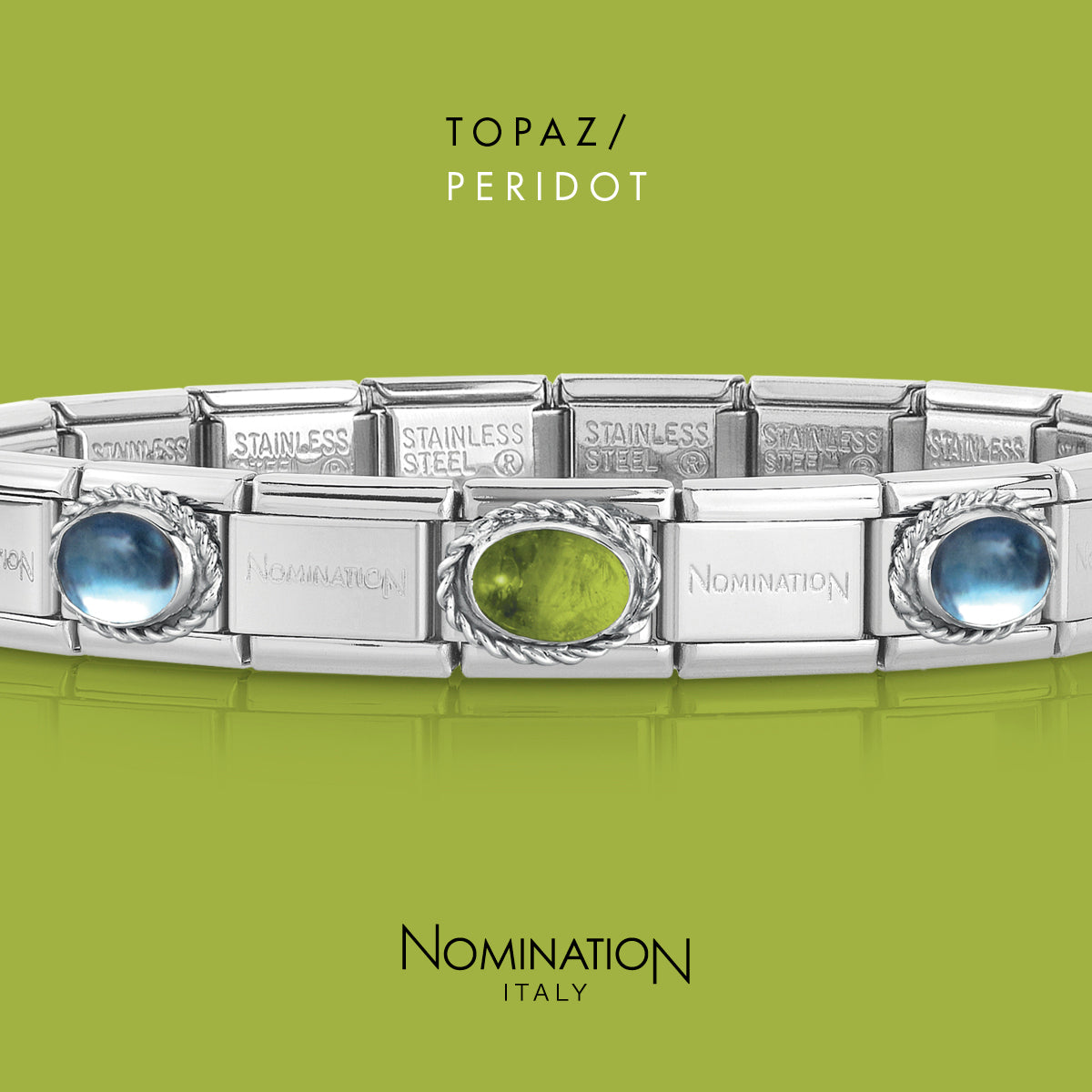 Nomination Classic Silver and Oval Blue Topaz Link Charm