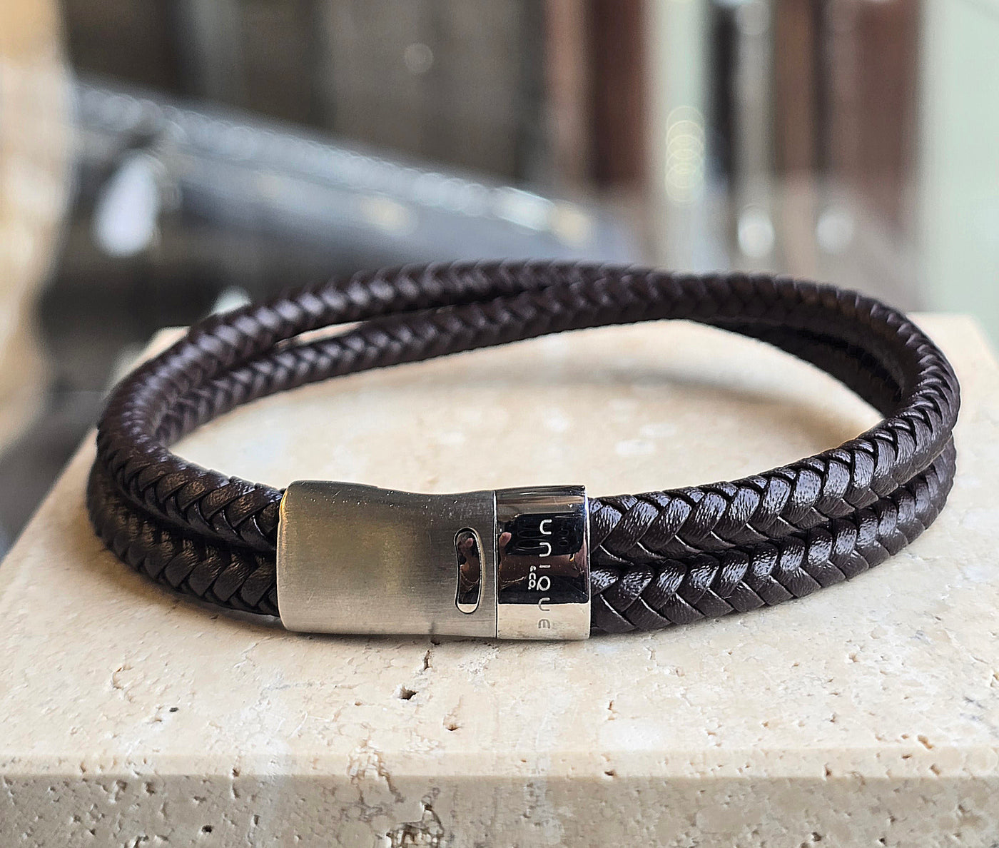 Unique & Co Magnetic Steel Clasp Double Row Leather Bracelet - Various Colours