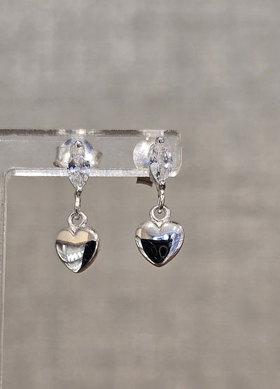 Sterling Silver Zirconia Marquis Heart Stud Drop Earrings