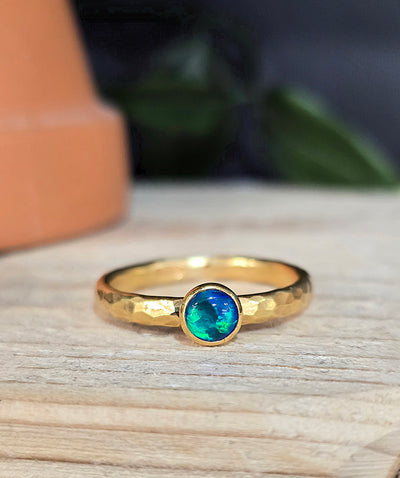 Lavan 18ct Gold Vermeil Single Blue Jelly Opal Ring