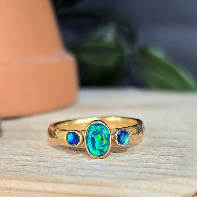 Lavan 18ct Gold Vermeil Three Stone Jelly Opal Ring
