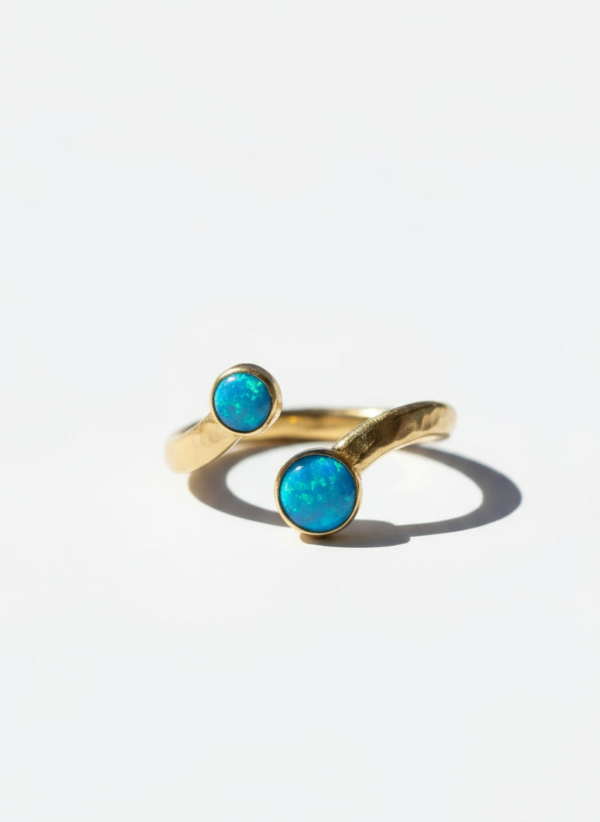 Lavan 18ct Gold Vermeil Blue Opal Adjustable Ring