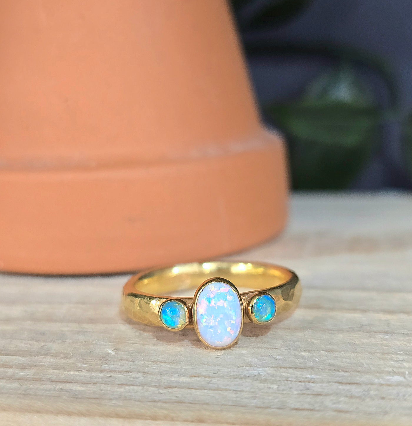 Lavan 18ct Gold Vermeil Three Opal Ring