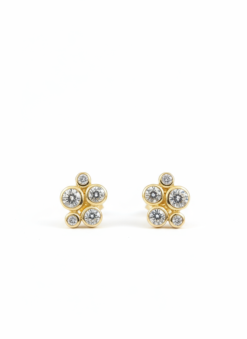 9ct Yellow Gold Lab Grown Diamond Cluster Stud Earrings