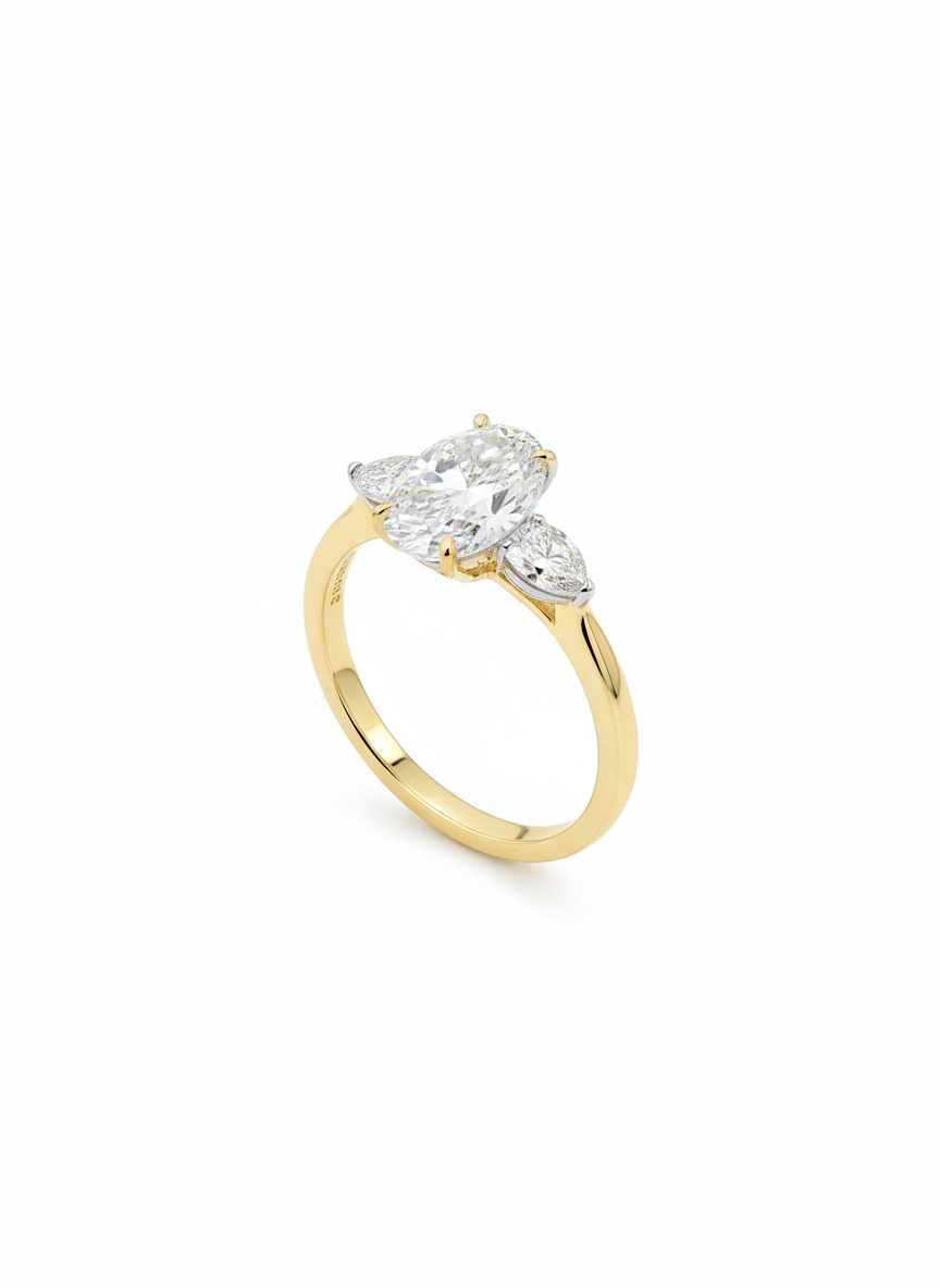 18ct Gold Platinum Lab Grown 3-Stone Oval Diamond Ring