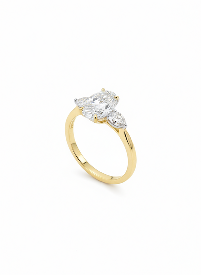 18ct Gold Platinum Lab Grown 3-Stone Oval Diamond Ring