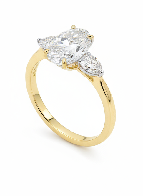 18ct Gold Platinum Lab Grown 3-Stone Oval Diamond Ring