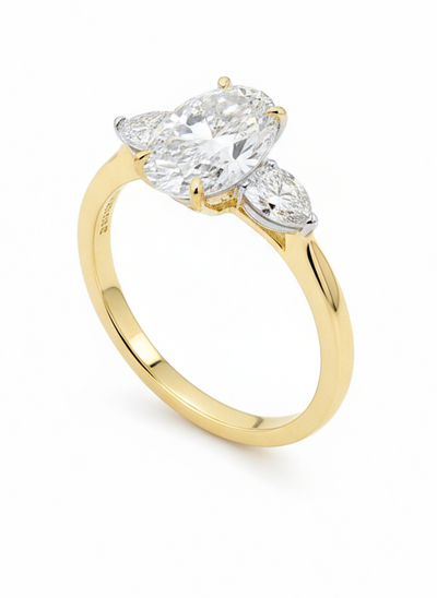 18ct Gold Platinum Lab Grown 3-Stone Oval Diamond Ring
