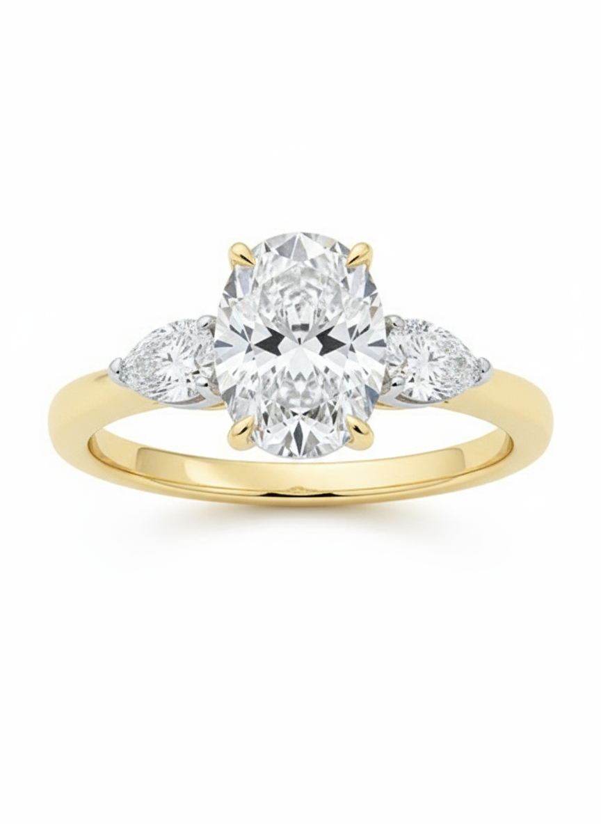 18ct Gold Platinum Lab Grown 3-Stone Oval Diamond Ring