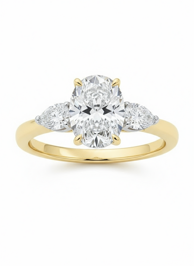 18ct Gold Platinum Lab Grown 3-Stone Oval Diamond Ring
