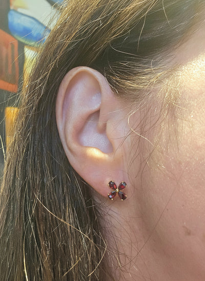 Gold Vermeil Garnet Flower Stud Earrings