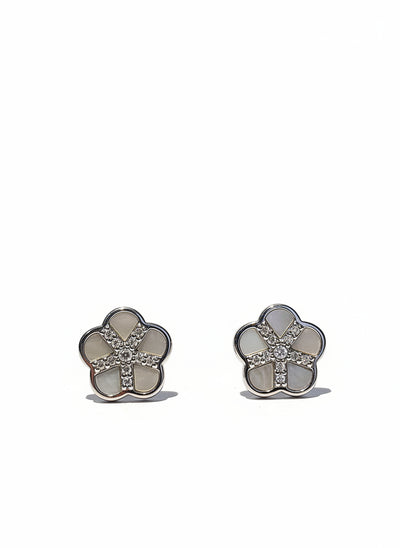 Mother of Pearl Cubic Zirconia Flower Stud Earrings