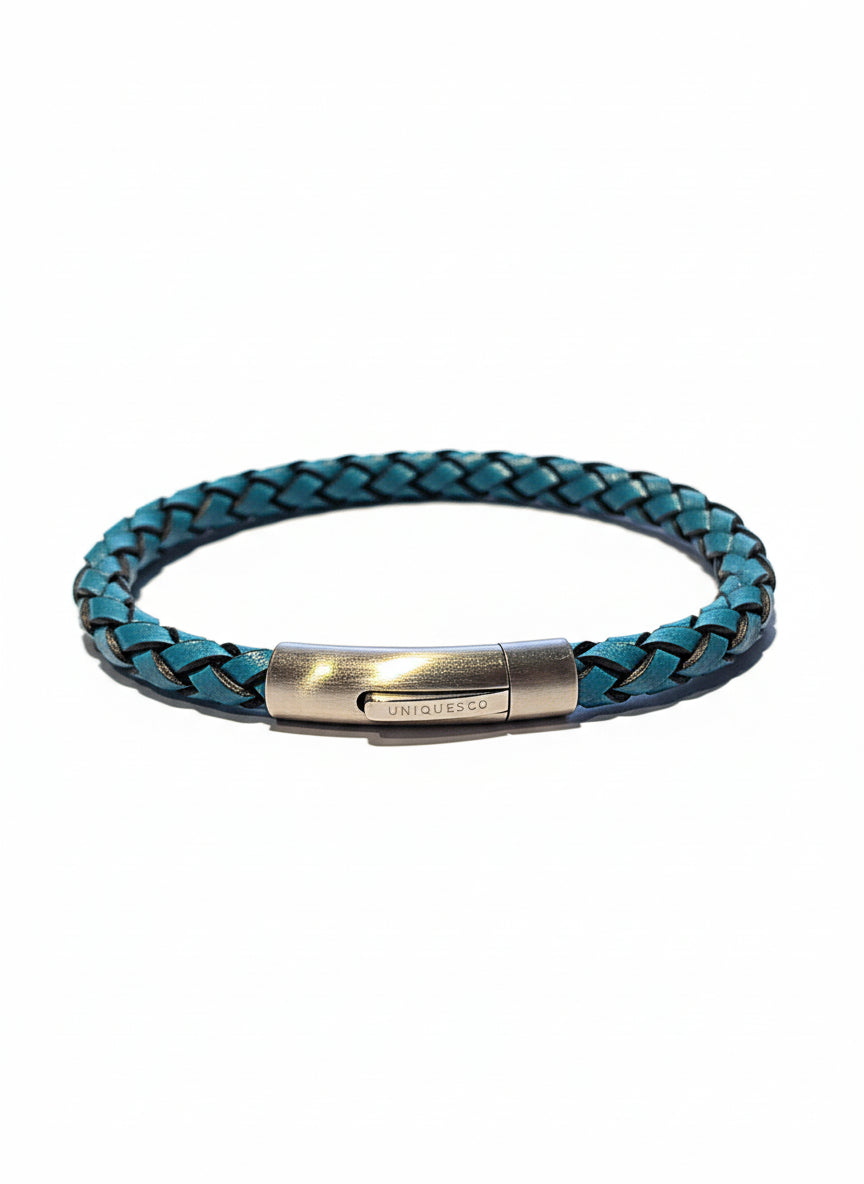 Unique & Co Steel Turquoise Leather Black Edge Bracelet