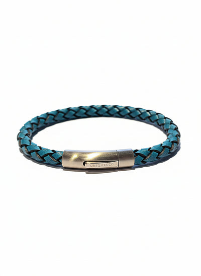 Unique & Co Steel Turquoise Leather Black Edge Bracelet