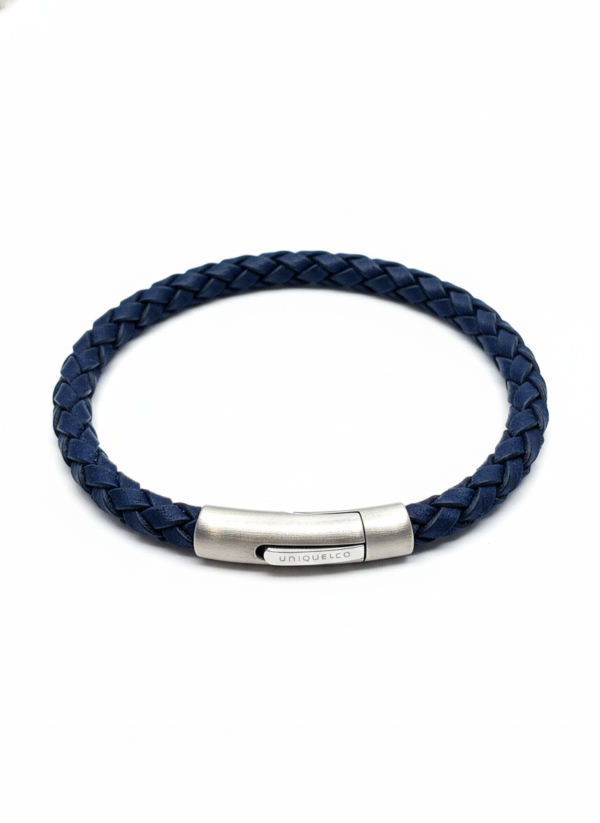Unique & Co Steel Royal Blue Leather Bracelet