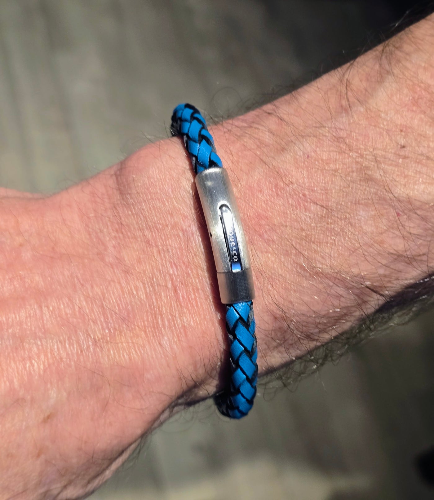 Unique & Co Steel Turquoise Leather Black Edge Bracelet