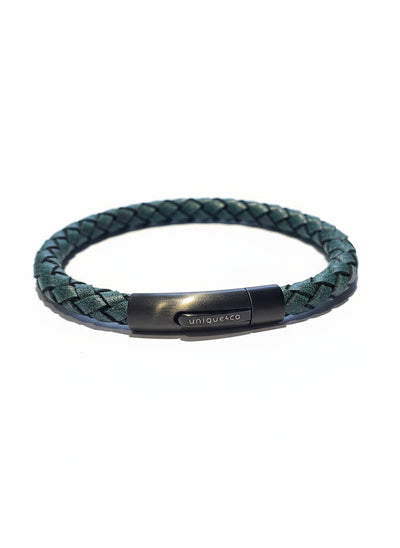 Unique & Co Steel Pine Green Black Edge Leather Bracelet