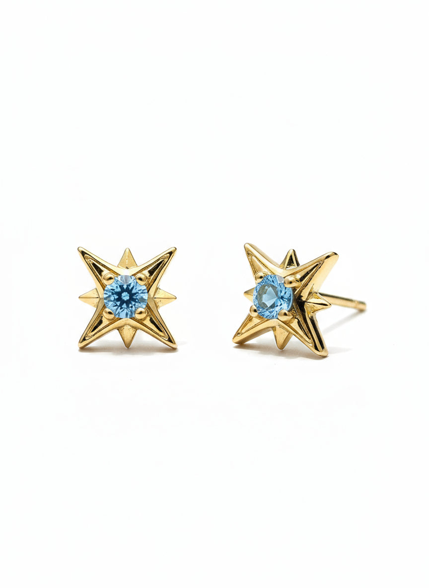 Gold Vermeil Blue Topaz North Star Stud Earrings